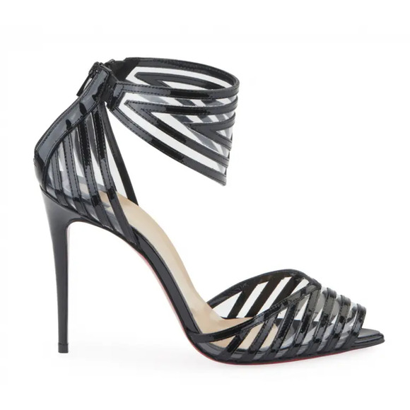 Christian Louboutin Maratena 100 Black PVC Ankle Strap Sandal Heel Pump Shoe 36 - Picture 3 of 11